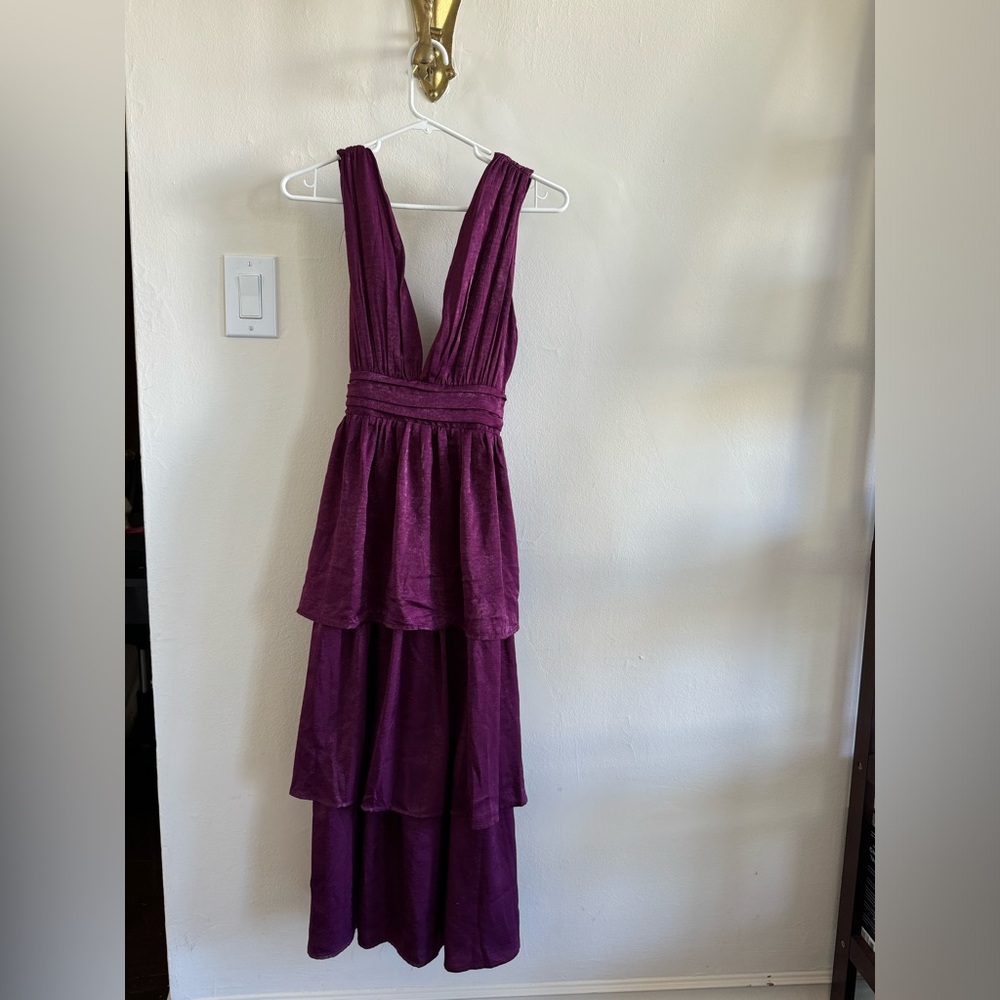 Purple three tiered midi dress